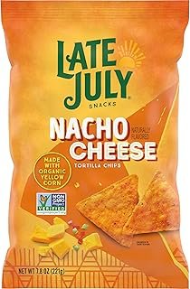 Late July Snacks Nacho Cheese Tortilla Chips, 7.8 oz Bag (Pack of 12)