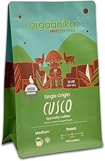 New Orgaanika Andes Cusco (Peru) 12oz | Gourmet Organic | Specialty Single Origin | Medium Ground | Best for Drip, V60 and Chemex Brewing, well balanced, bulletproof flavor, aroma and body (bag 12oz.).
