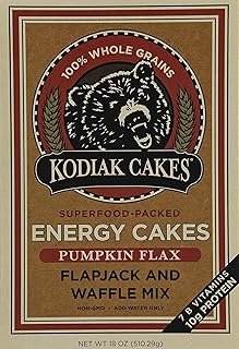 Kodiak Cakes Pumpkin Flax Energy Cakes superfood Protein Packed All Natural, Non GMO Protein Pancake, Flapjack & Waffle Mix 18 oz