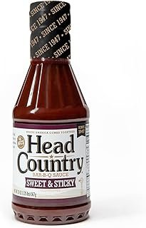Head Country Bar-B-Q Sauce, Sweet & Sticky | Gluten Free BBQ Sauce With No Allergens Or Preservatives | Sweet & Robust Championship Barbecue Sauce Great on Beef, Pork & Chicken | 160 Ounce, Pack of 1