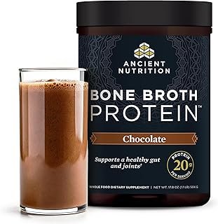 Ancient Nutrition Protein Powder Made from Real Bone Broth, Chocolate, 20g Protein Per Serving, 20 Serving Tub, Gluten Free Hydrolyzed Collagen Peptides Supplement, Great in Protein Shakes