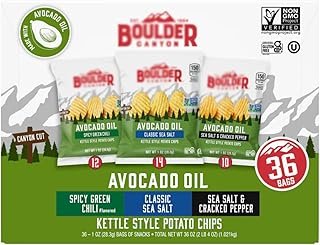 Boul'der Can'yon Avocado Oil Kettle Style Potato Chips, Variety Pack, 1 oz, 36 ct Box