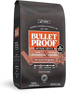 Bulletproof Cinnamon & Vanilla Flavored Ground Coffee, 10 Ounces, Medium Roast, Clean Coffee Tested for Toxins, No Artificial Flavors, 100% Arabica Beans