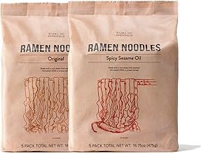 Public Goods Ramen Noodles | Brothless Vegan & Vegetarian Instant Ramen | Healthy, High Protein Asian Noodle | Preservative Free | No Added MSG | Original & Spicy Sesame Oil (10 Pack)