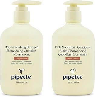 Pipette Daily Nourishing Shampoo and Conditioner Duo, Clean, Tear-Free Shampoo For Kids, Detangling Conditioner For Kids, Sulfate-Free, Paraben-Free, Silicone-Free, Hypoallergenic, Non-Toxic