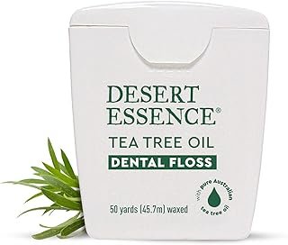 Desert Essence Tea Tree Dental Floss 50 yd - Gluten Free - Cruelty Free - Naturally Waxed with Bees Wax - No Shred Floss - Tea Tree Oil - Removes Plaque and Build Up, pack of 6