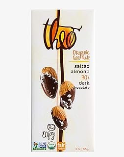 THEO Chocolate Organic Salted Almond 70 Percentage Dark Chocolate Bar, 3 Ounce - 12 per case.