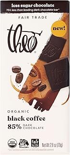 THEO Chocolate Black Coffee, Organic Dark Chocolate Bar, 85% Cacao, 12 Pack | Vegan, Fair Trade