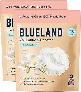 BLUELAND Oxi Laundry Booster Powder Refill 2-Pack, Clear Skies Scent, 50 Loads, 35.2 oz, Plastic-Free, Eco Friendly, Oxy Cleaner, Stain Remover