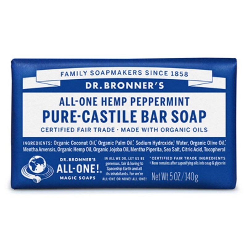 Dr. Bronner’s - Pure-Castile Bar Soap (Peppermint, 5 ounce, 8-Pack) - Made with Organic Oils, For Face, Body and Hair, Gentle and Moisturizing, Biodegradable, Vegan, Cruelty-free, Non-GMO