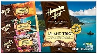 Hawaiian Host Island Trio – Maui Caramacs, AlohaMacs Milk, and MacNut Crunch – Chocolate Covered Macadamia Nut Gift Box – Premium Hawaiian Treats (30 Individually Wrapped Pieces)