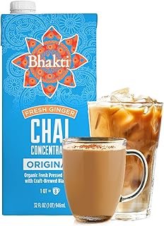 Bhakti Chai Tea Concentrate | Original, Organic Fresh Ginger, Black Tea, Sweetened, Spiced, Dairy-Free, Vegan, 32oz