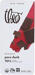 THEO Chocolate Organic Chocolate Bar - Classic - Dark Chocolate - 70 Percent Cacao - Pure - 3 oz Bars - Case of 12