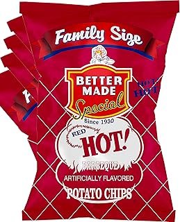 Better Made Special Family Size Potato Chips - 8 Pack - 8 x 8.5 oz Bags - Party Lunch Snacks (Red HOT BBQ) - Crispy, Crunchy, Salty Snacks Made From Fresh Potatoes - Gluten Free - Family Owned