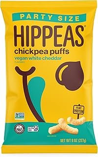 HIPPEAS Chickpea Puffs, Vegan White Cheddar, 8 Ounce (Pack of 1), Family Size, 4g Protein, 3g Fiber, Vegan, Gluten-Free, Crunchy, Plant Protein Snacks