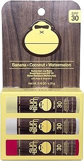Sun Bum SPF 30 Sunscreen Lip Balm 3 Flavor Variety Pack - Coconut, Banana, Watermelon - Moisturizing Aloe Vera and Vitamin E - Vegan and Cruelty Free - UVA/UVB Lip Protection - 0.15 oz, 3 count