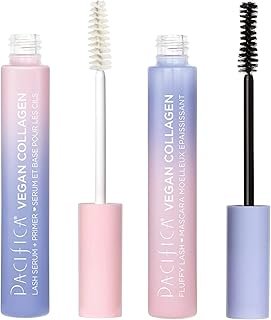 Pacifica Beauty Vegan Collagen Lash Serum and Primer & Fluffy Lash Mascara Duo Set, Makeup, Black Mascara, Volumizing, Lengthening, Conditioning, Vitamin B & E, Eyelash Serum, Eye Makeup (Set of 2)