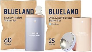BLUELAND Complete Laundry Starter Set | Laundry Detergent Tablet Set | Oxi Booster Powder Set | Plastic-Free & Eco Friendly | Natural, Gentle, Plant Based