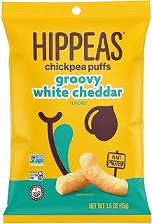 HIPPEAS Chickpea Puffs, Groovy White Cheddar, 1.5 Ounce (Pack of 1), 6g Protein, 4g Fiber, Vegan, Gluten-Free, Crunchy, Plant Protein Snacks