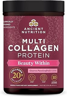 Ancient Nutrition Collagen Powder Protein, Multi Collagen Protein Beauty Within, Guava Passionfruit, with Vitamin C, Hydrolyzed Collagen Peptides Supports Healthy Skin and Nails, 18.3oz