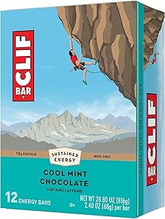 CLIF Bar Cool Mint Chocolate with Caffeine - Made with Organic Oats - Non-GMO - Plant Based - Energy Bars - 2.4 oz. (12 Pack)