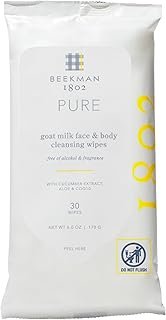 Beekman 1802 Face & Body Wipes - Fragrance Free, 30 Count, Cleanses Dirt & Makeup, With Goat Milk, Aloe & Vitamin E