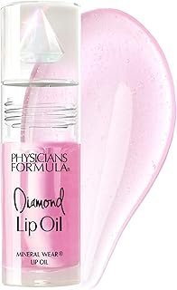 Physicians Formula Mineral Wear Diamond Lip Oil, High-Shine Serum Hybrid with Diamond Dust, Vitamin E, & Mineral Powder, Talc-Free, Cruelty-Free, & Vegan - Pink Diamond