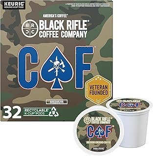 Black Rifle Coffee Company CAF, 32 Count, Medium Roast K Cups - Single Serve K Cups Coffee Pods - Kcup Pods Compatible with Keurig 1.0 & 2.0 - Made from Arabica Beans