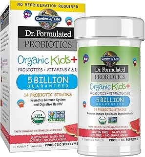 Garden of Life Kids Probiotics, Dr. Formulated Probiotics Organic Kids+ Vitamin C & D, Watermelon, Gluten Dairy & Soy Free Immune & Digestive Health Supplement, 30 Chewables (Shelf Stable)