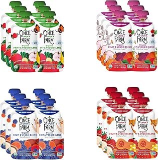 Once Upon a Farm Organic Fruit & Veggie Blend | Blueberry, Kale Apple, Veggie, Strawberry | Cold-Pressed | No Sugar Added | Dairy-Free Plant Based | Variety Pack of 24