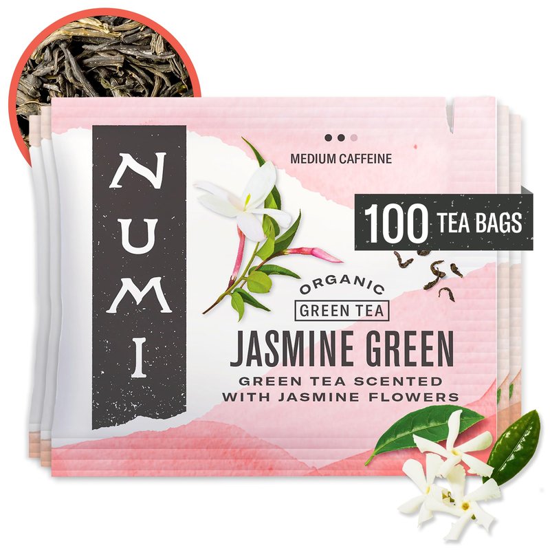 Numi Organic Tea Jasmine Green, 100 Count Box of Tea Bags (Packaging May Vary)