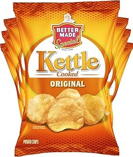 Better Made Kettle Cooked Potato Chips - Original Flavor 8 X 2.5oz Bags (8 Pack) - Kettle Cooked Potato Chips - 0 Trans Fat - Crunchy, Crispy Snack from Fresh Potatoes - Lunch - Family Owned
