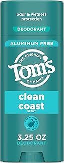 Tom’s of Maine Clean Coast Aluminum Free Natural Deodorant For Women & Men | Goes on Clear | Odor & Wetness Protection | Naturally Derived and Moisture-Locking Ingredients | 3.25 oz