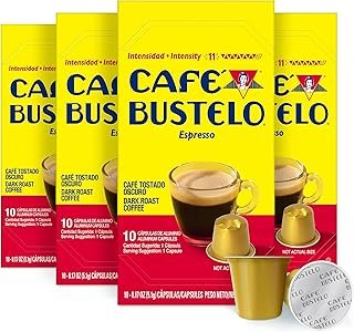 Café Bustelo Aluminum Espresso Capsules, Dark Roast Coffee, Nespresso Original Line Compatible, Intensity 11, 40 Count