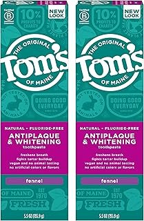 Tom's of Maine Fluoride-Free Antiplaque & Whitening Natural Toothpaste, Fennel, 5.5 oz. 2-Pack
