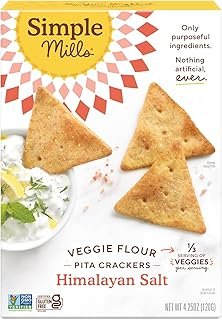 Simple Mills Veggie Pita Crackers, Himalayan Salt - Gluten Free, Vegan, Healthy Snacks, Paleo Friendly, 4.25 Ounce (Pack of 1)