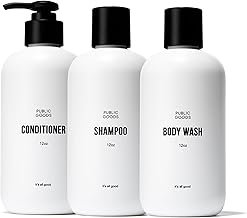 Public Goods Shower Essentials for Men and Women | Natural Shampoo, Conditioner & Body Wash | Made with Organic Essential Oils | Sulfate & Paraben Free | Vegan Friendly | 12 Fl Oz Bottles