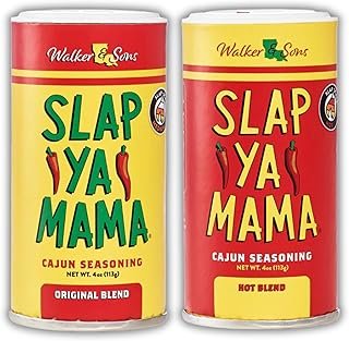 SLAP YA MAMA Cajun Seasoning from Louisiana, Spice Variety Pack, 4 Ounce Cans, 1 Original Cajun and 1 Hot Cajun Blend
