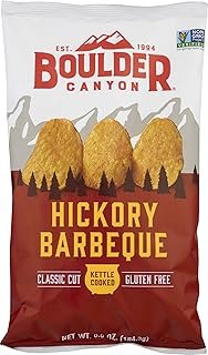 Boulder Canyon Kettle Cooked Potato Chips, NON-GMO Verified, Gluten Free, Hickory Barbeque, 6.5 Ounce