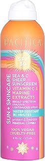 Pacifica Beauty, Sea & C Mineral Combo Sunscreen SPF 30, Vitamin C + Marine Extracts, Broad Spectrum UVA/UVB Protection, Non-Aerosol, Suncare + Skincare, Water Resistant, Vegan