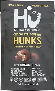 Organic Cashews + Vanilla Bean Dark Chocolate Covered Hunks, Vegan, Paleo, 4 Ounces (Pack Of 6)