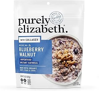 Purely Elizabeth, Blueberry Walnut, Superfood Oatmeal Pouch 8oz (8oz Bag), Collagen, Gluten-Free, Organic Oats