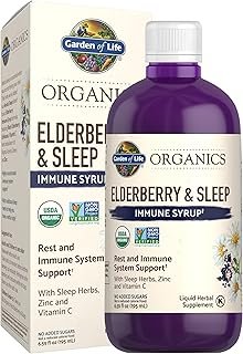 Garden of Life Organics Elderberry & Sleep Immune Syrup - Immune Support for Adults and Kids 12 and Older with Zinc and Vitamin C, Organic Liquid with Sleep Herbs, No Added Sugars, 6.59 fl oz