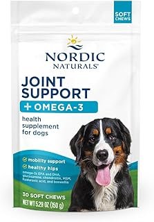 Nordic Naturals Pet Joint Support + Omega 3 Soft Chews for Dogs, Pork Bone Broth Flavored - Promotes Mobility, Hip and Joint Support with Omega-3 Fish Oil, MSM, EPA & DHA - 30 Non-GMO Chews