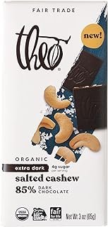 THEO Chocolate Salted Cashew Organic Dark Chocolate Bar, 85% Cacao, 12 Pack | Vegan, Fair Trade