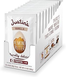 Justin's Vanilla Almond Butter Squeeze Packs, Gluten-Free, Responsibly Sourced, 10 Count (Pack of 6)