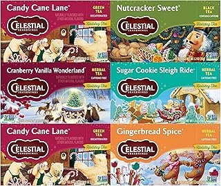 Celestial Seasonings Holiday Tea Sampler Herbal Variety Pack, Caffeine Free, 18 Tea Bags Box (Pack of 6)