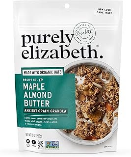 Purely Elizabeth Maple Almond Butter Granola, Made with Organic Oats and Ancient Grains, Gluten-Free, Non-GMO (10oz Bag)