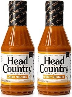 Head Country Bar-B-Q Sauce, Sweet Mustard | Soy Free, Gluten Free Barbecue Sauce With No Added Preservatives | Sweet & Tangy Championship BBQ Sauce For Chicken, Pork, Ribs & More | 20 Ounce, Pack of 12