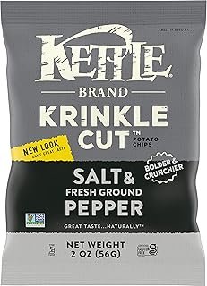 Kettle Brand Potato Chips, Krinkle Cut, Salt & Fresh Ground Pepper Kettle Chips, 2 Oz
